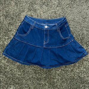 Cider Blue Mini Skater Skirt Pleated Casual